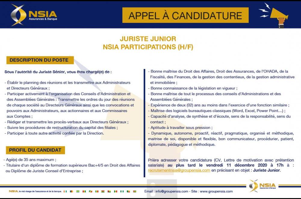 Appel à Candidature Juriste Junior 