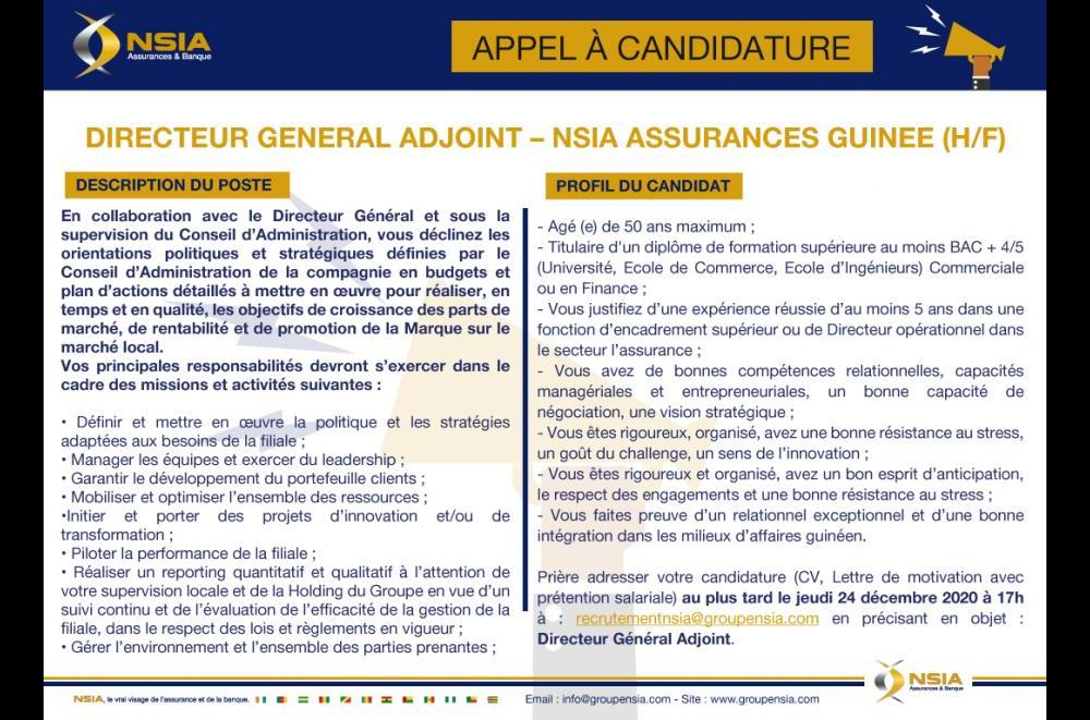 Directeur General Adjoint (H/F) - NSIA Assurances Guinée