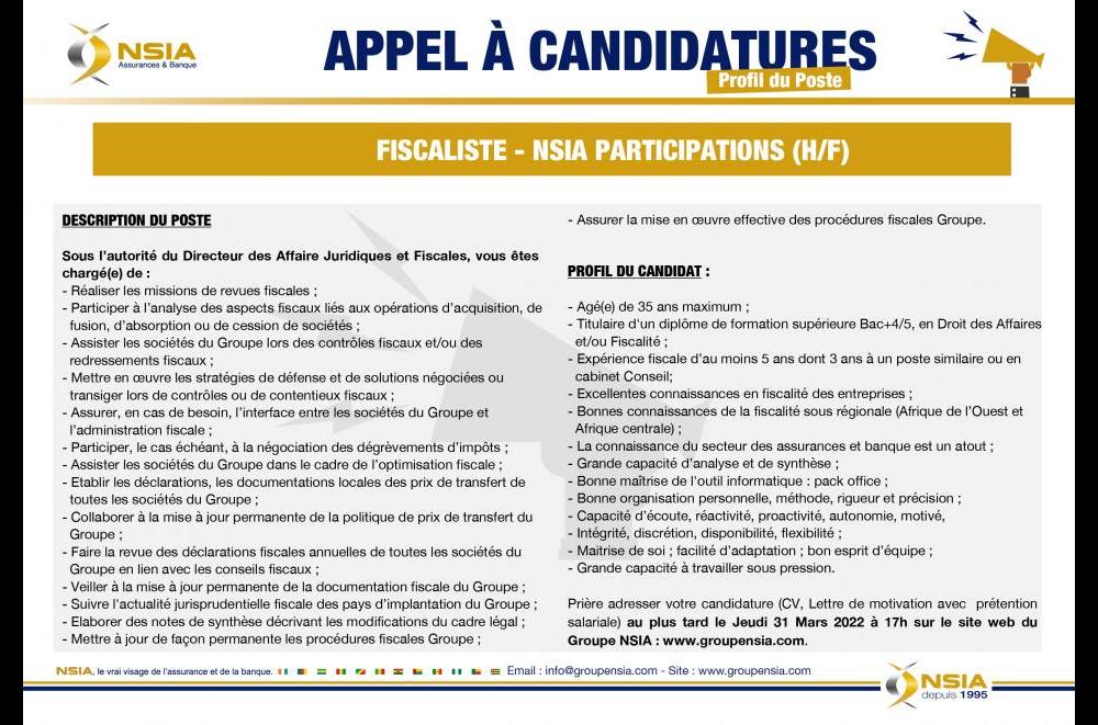 Fiscaliste NSIA Participations (H/F)